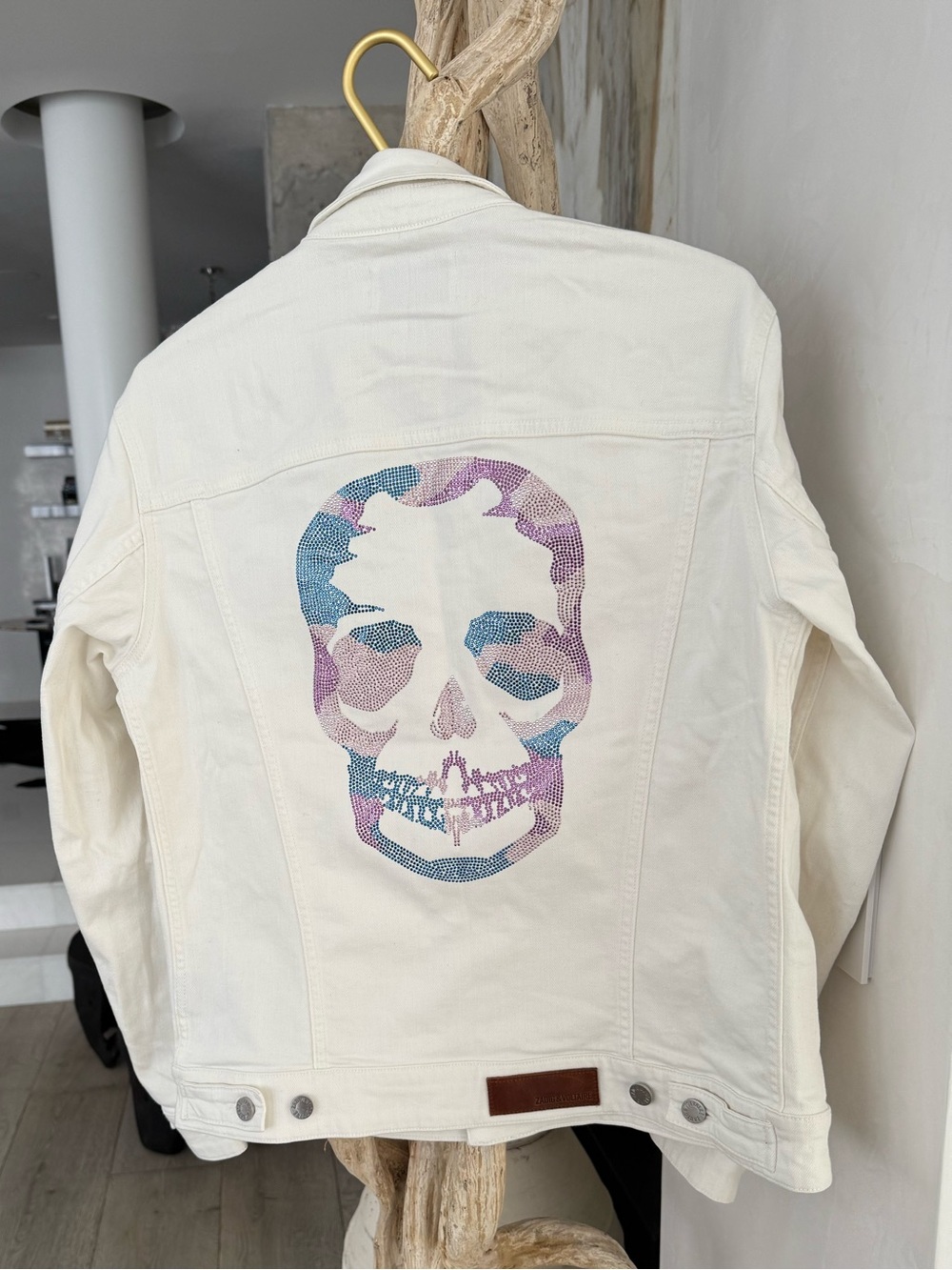 ZADIG&VOLTAIRE White Denim Jacket with Pastel Skull Graphic - Picture 10 of 12